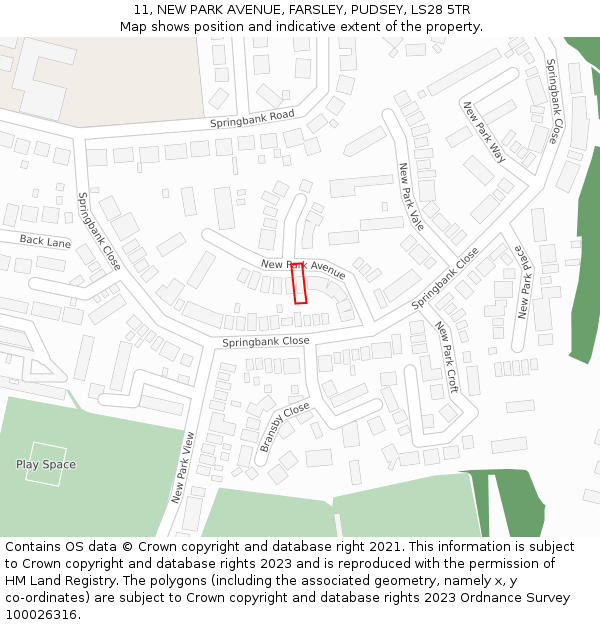 11, NEW PARK AVENUE, FARSLEY, PUDSEY, LS28 5TR: Location map and indicative extent of plot