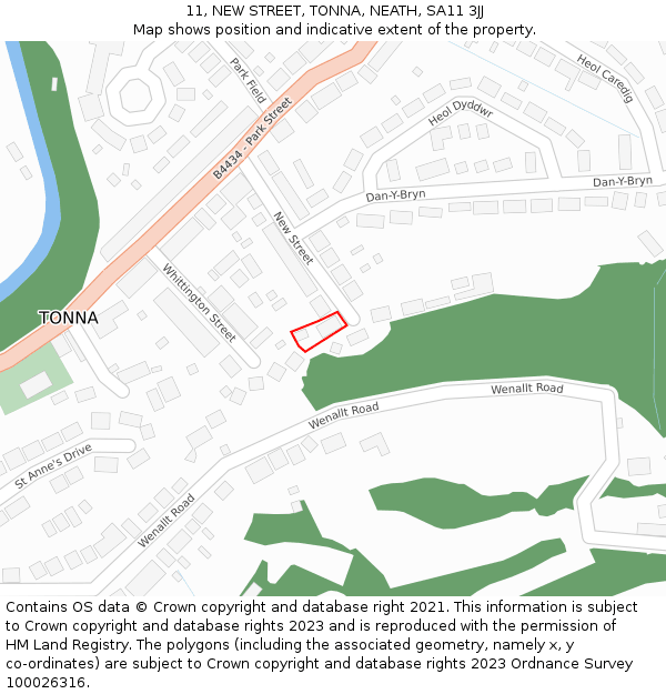 11, NEW STREET, TONNA, NEATH, SA11 3JJ: Location map and indicative extent of plot