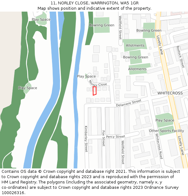 11, NORLEY CLOSE, WARRINGTON, WA5 1GR: Location map and indicative extent of plot