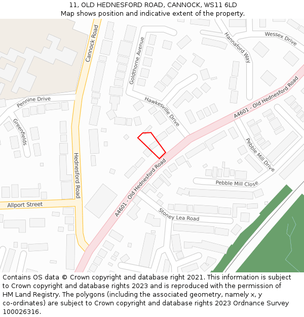 11, OLD HEDNESFORD ROAD, CANNOCK, WS11 6LD: Location map and indicative extent of plot