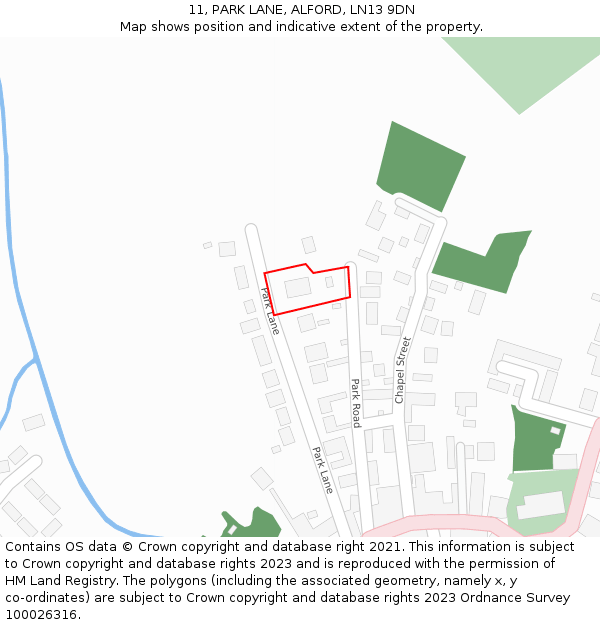 11, PARK LANE, ALFORD, LN13 9DN: Location map and indicative extent of plot