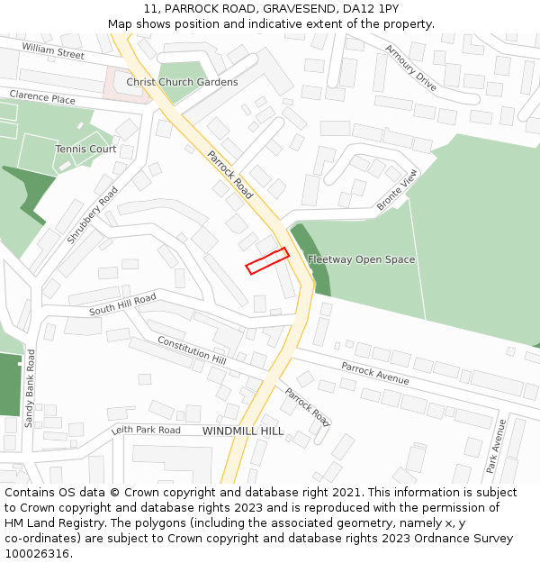 11, PARROCK ROAD, GRAVESEND, DA12 1PY: Location map and indicative extent of plot