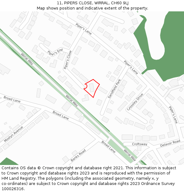 11, PIPERS CLOSE, WIRRAL, CH60 9LJ: Location map and indicative extent of plot