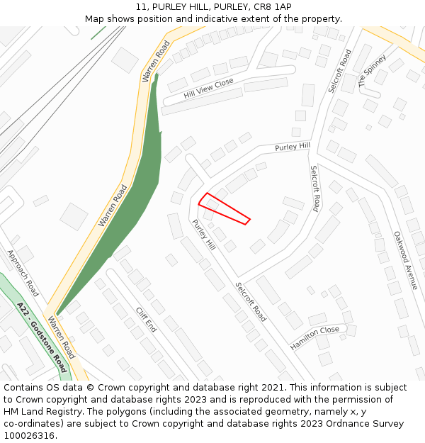 11, PURLEY HILL, PURLEY, CR8 1AP: Location map and indicative extent of plot