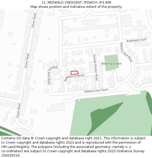 11, REDWALD CRESCENT, IPSWICH, IP3 8XR: Location map and indicative extent of plot