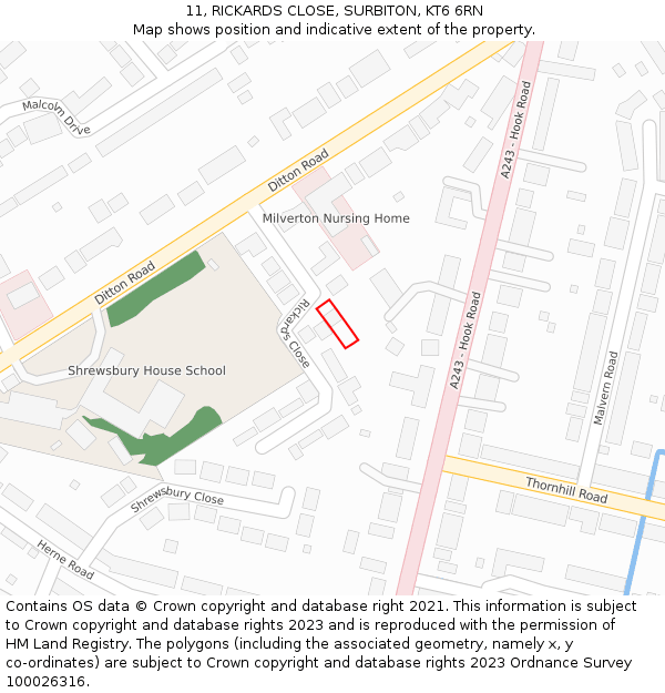 11, RICKARDS CLOSE, SURBITON, KT6 6RN: Location map and indicative extent of plot