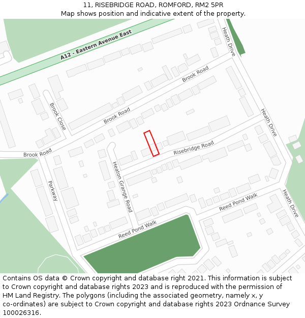 11, RISEBRIDGE ROAD, ROMFORD, RM2 5PR: Location map and indicative extent of plot