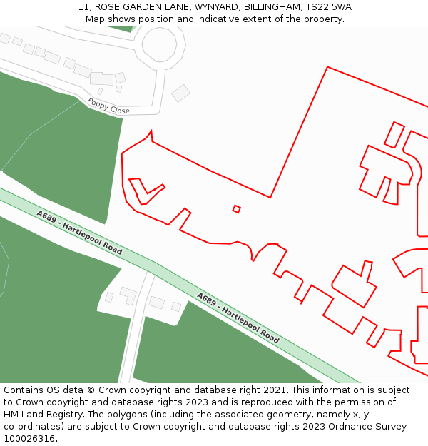 11, ROSE GARDEN LANE, WYNYARD, BILLINGHAM, TS22 5WA: Location map and indicative extent of plot