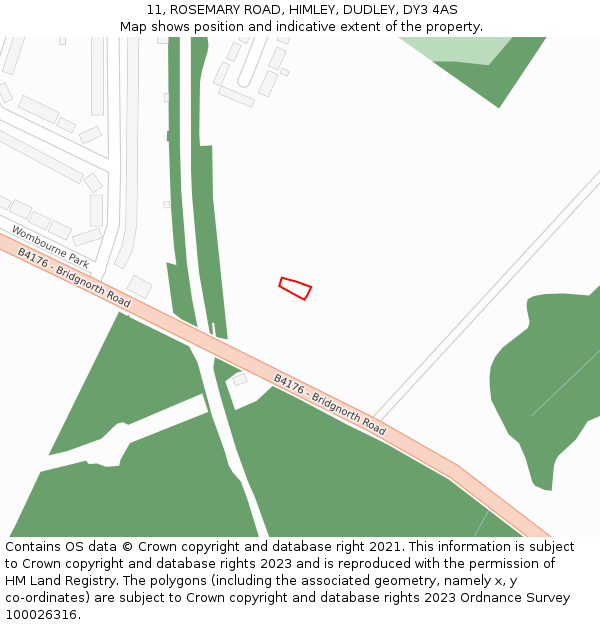 11, ROSEMARY ROAD, HIMLEY, DUDLEY, DY3 4AS: Location map and indicative extent of plot