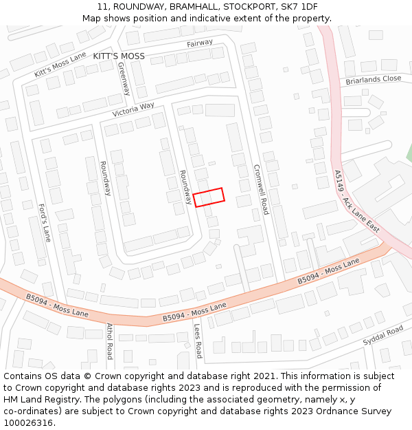 11, ROUNDWAY, BRAMHALL, STOCKPORT, SK7 1DF: Location map and indicative extent of plot