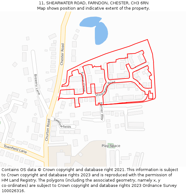 11, SHEARWATER ROAD, FARNDON, CHESTER, CH3 6RN: Location map and indicative extent of plot