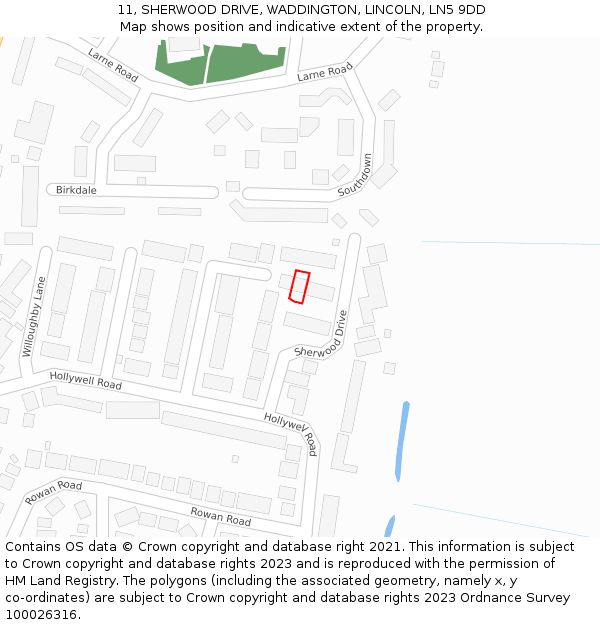 11, SHERWOOD DRIVE, WADDINGTON, LINCOLN, LN5 9DD: Location map and indicative extent of plot