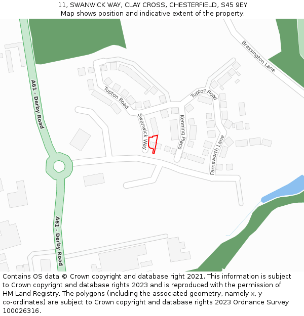 11, SWANWICK WAY, CLAY CROSS, CHESTERFIELD, S45 9EY: Location map and indicative extent of plot