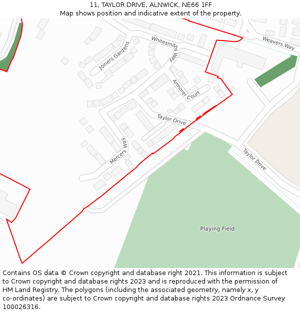 11, TAYLOR DRIVE, ALNWICK, NE66 1FF: Location map and indicative extent of plot