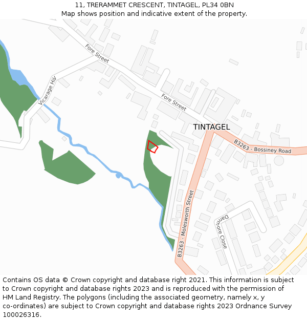 11, TRERAMMET CRESCENT, TINTAGEL, PL34 0BN: Location map and indicative extent of plot