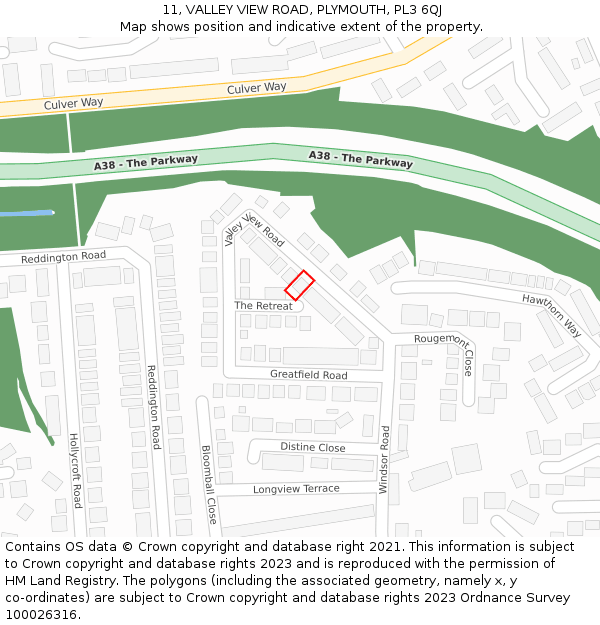 11, VALLEY VIEW ROAD, PLYMOUTH, PL3 6QJ: Location map and indicative extent of plot