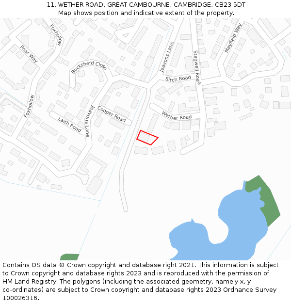 11, WETHER ROAD, GREAT CAMBOURNE, CAMBRIDGE, CB23 5DT: Location map and indicative extent of plot