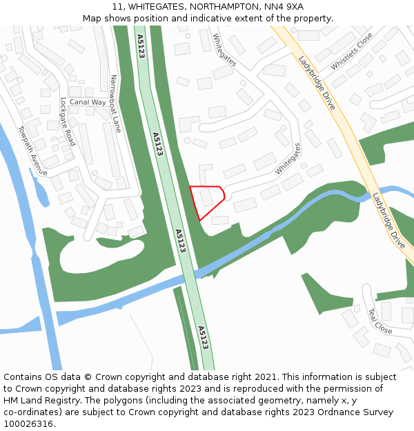 11, WHITEGATES, NORTHAMPTON, NN4 9XA: Location map and indicative extent of plot