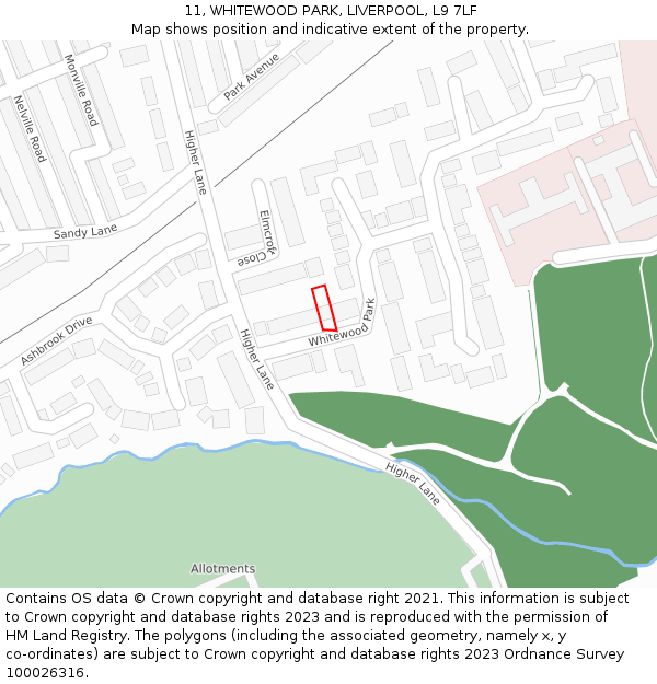 11, WHITEWOOD PARK, LIVERPOOL, L9 7LF: Location map and indicative extent of plot