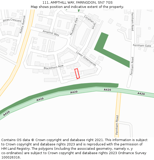 111, AMPTHILL WAY, FARINGDON, SN7 7GS: Location map and indicative extent of plot