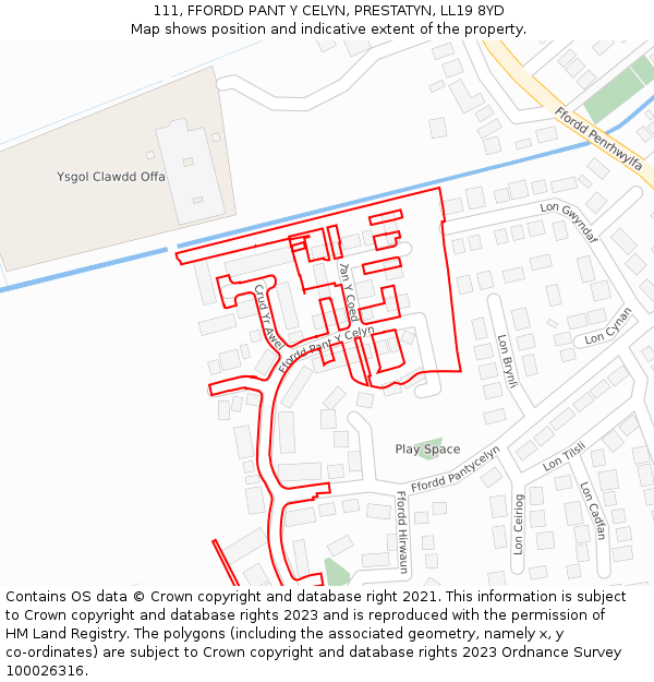 111, FFORDD PANT Y CELYN, PRESTATYN, LL19 8YD: Location map and indicative extent of plot