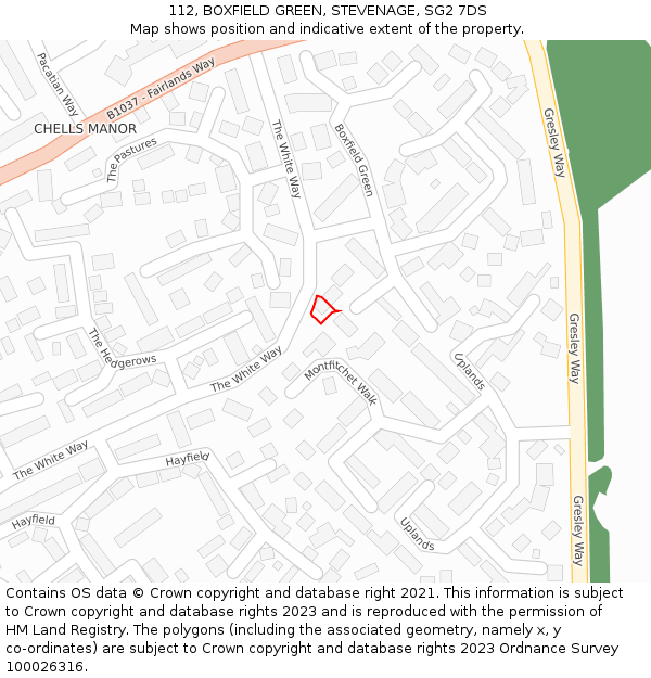 112, BOXFIELD GREEN, STEVENAGE, SG2 7DS: Location map and indicative extent of plot