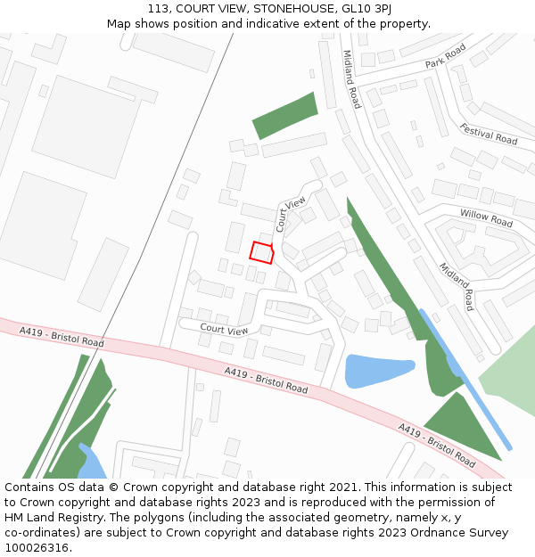 113, COURT VIEW, STONEHOUSE, GL10 3PJ: Location map and indicative extent of plot