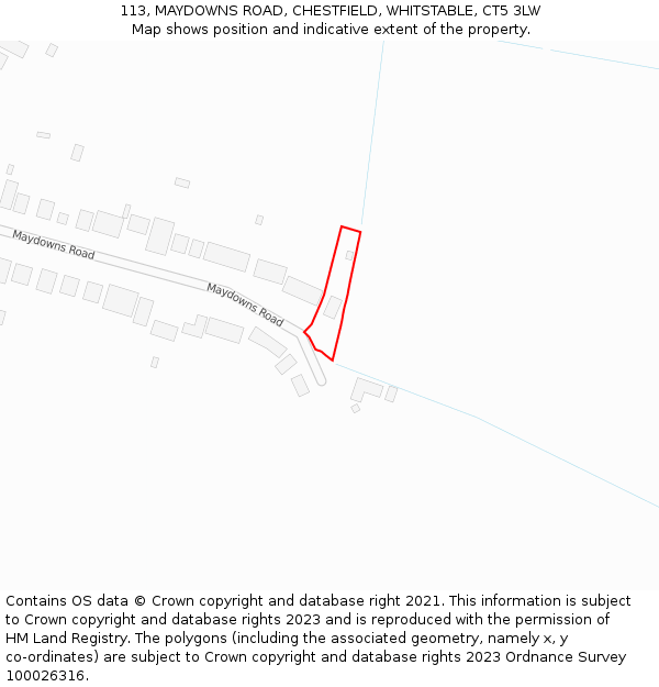 113, MAYDOWNS ROAD, CHESTFIELD, WHITSTABLE, CT5 3LW: Location map and indicative extent of plot