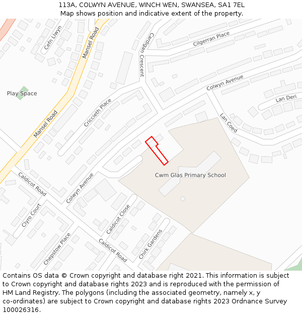 113A, COLWYN AVENUE, WINCH WEN, SWANSEA, SA1 7EL: Location map and indicative extent of plot