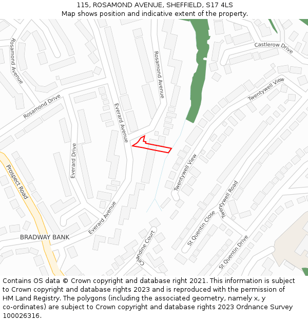 115, ROSAMOND AVENUE, SHEFFIELD, S17 4LS: Location map and indicative extent of plot