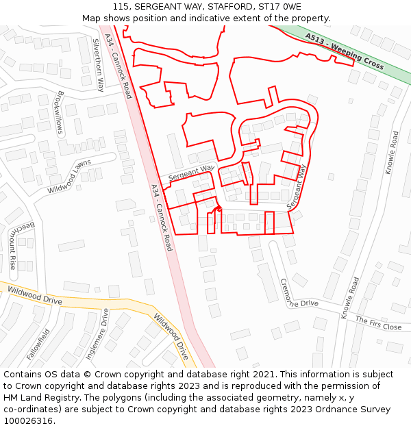 115, SERGEANT WAY, STAFFORD, ST17 0WE: Location map and indicative extent of plot