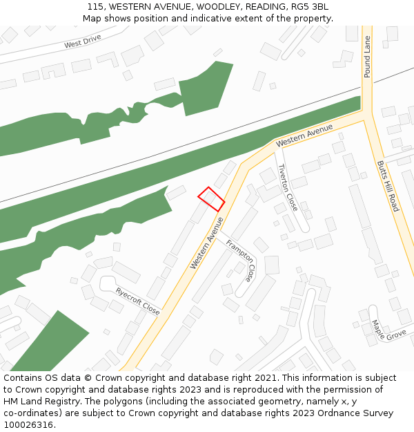 115, WESTERN AVENUE, WOODLEY, READING, RG5 3BL: Location map and indicative extent of plot