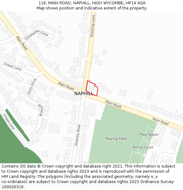 116, MAIN ROAD, NAPHILL, HIGH WYCOMBE, HP14 4QA: Location map and indicative extent of plot