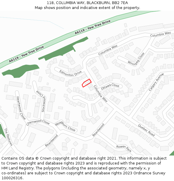 118, COLUMBIA WAY, BLACKBURN, BB2 7EA: Location map and indicative extent of plot