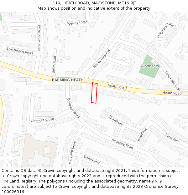 119, HEATH ROAD, MAIDSTONE, ME16 9JT: Location map and indicative extent of plot