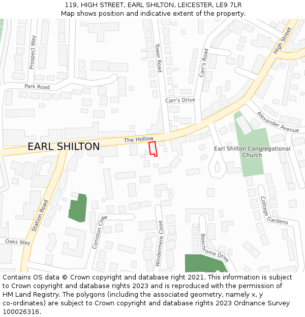 119, HIGH STREET, EARL SHILTON, LEICESTER, LE9 7LR: Location map and indicative extent of plot