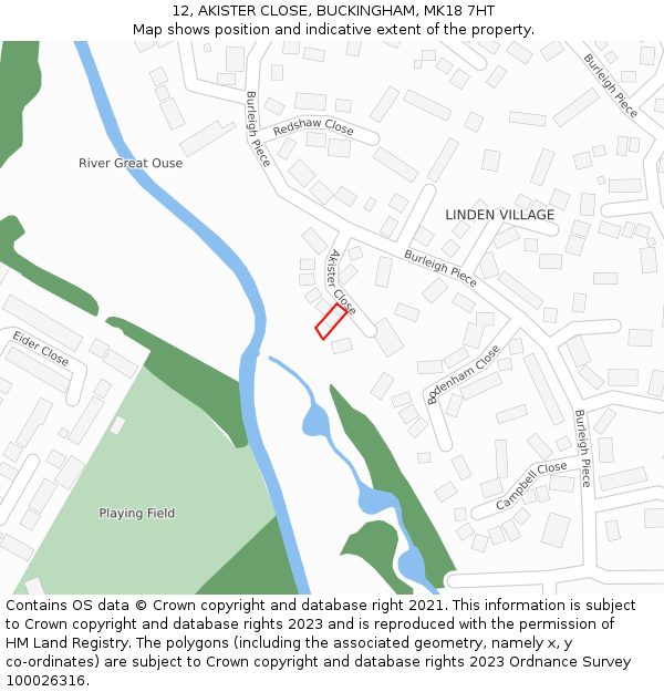 12, AKISTER CLOSE, BUCKINGHAM, MK18 7HT: Location map and indicative extent of plot