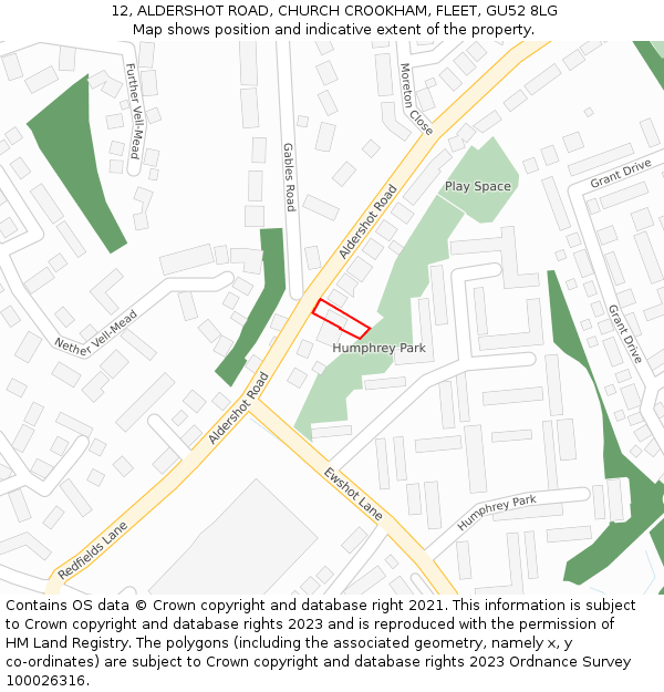 12, ALDERSHOT ROAD, CHURCH CROOKHAM, FLEET, GU52 8LG: Location map and indicative extent of plot