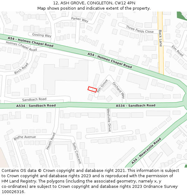 12, ASH GROVE, CONGLETON, CW12 4PN: Location map and indicative extent of plot