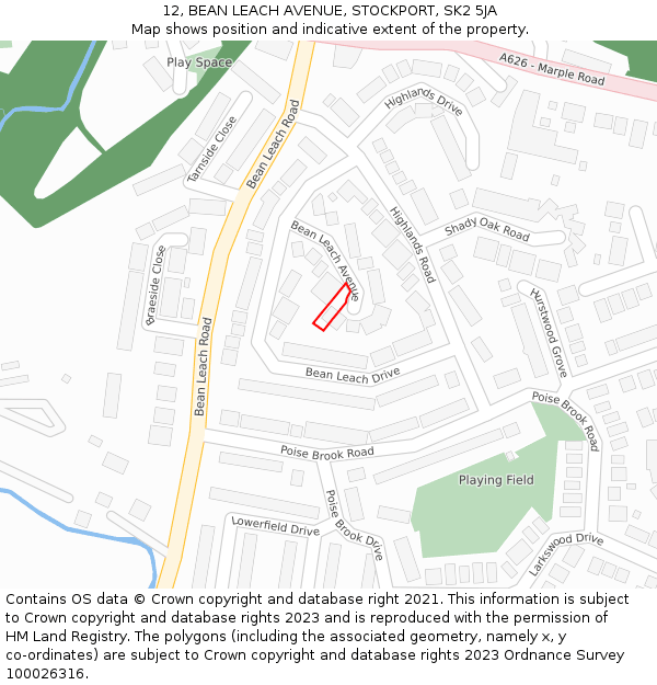 12, BEAN LEACH AVENUE, STOCKPORT, SK2 5JA: Location map and indicative extent of plot