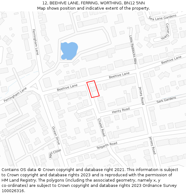 12, BEEHIVE LANE, FERRING, WORTHING, BN12 5NN: Location map and indicative extent of plot