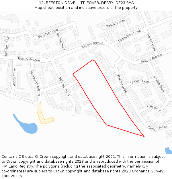 12, BEESTON DRIVE, LITTLEOVER, DERBY, DE23 3AA: Location map and indicative extent of plot