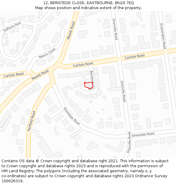 12, BERISTEDE CLOSE, EASTBOURNE, BN20 7EQ: Location map and indicative extent of plot