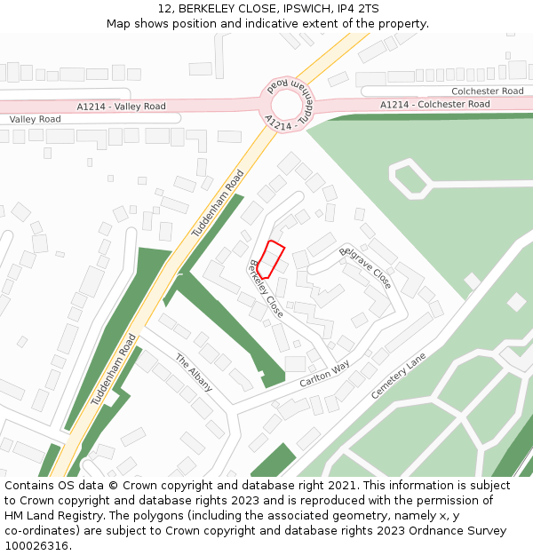 12, BERKELEY CLOSE, IPSWICH, IP4 2TS: Location map and indicative extent of plot