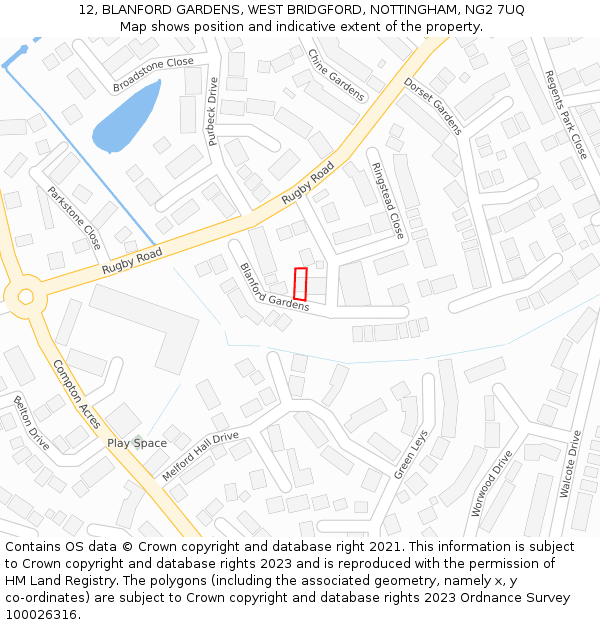 12, BLANFORD GARDENS, WEST BRIDGFORD, NOTTINGHAM, NG2 7UQ: Location map and indicative extent of plot