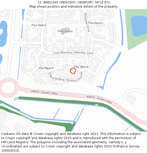 12, BRIDLING CRESCENT, NEWPORT, NP19 4TU: Location map and indicative extent of plot