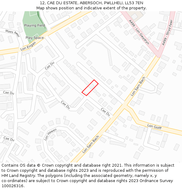12, CAE DU ESTATE, ABERSOCH, PWLLHELI, LL53 7EN: Location map and indicative extent of plot