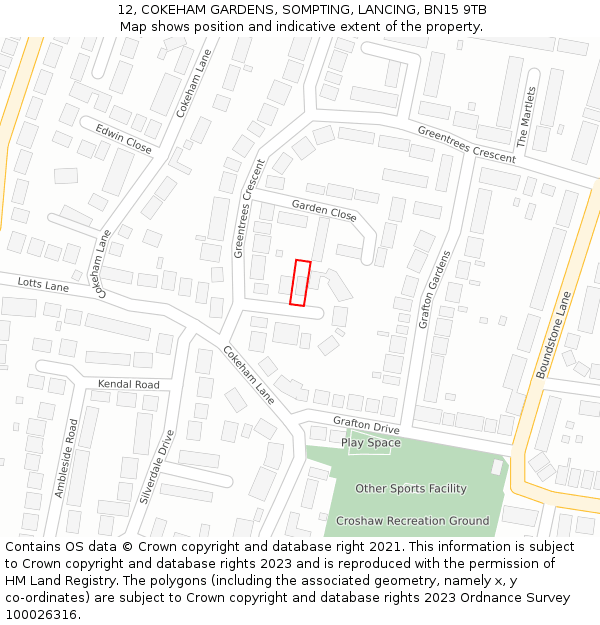 12, COKEHAM GARDENS, SOMPTING, LANCING, BN15 9TB: Location map and indicative extent of plot