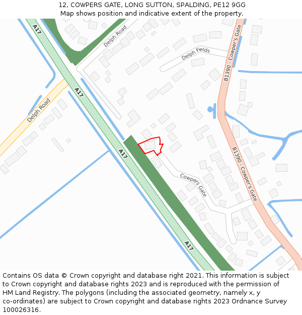 12, COWPERS GATE, LONG SUTTON, SPALDING, PE12 9GG: Location map and indicative extent of plot