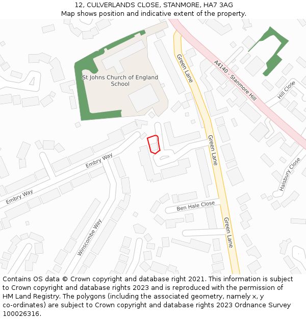 12, CULVERLANDS CLOSE, STANMORE, HA7 3AG: Location map and indicative extent of plot